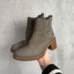 Timberland Chelsea Boots Grey Nubuck Leather Womens 8.5 Chunky Lug Sole Avery